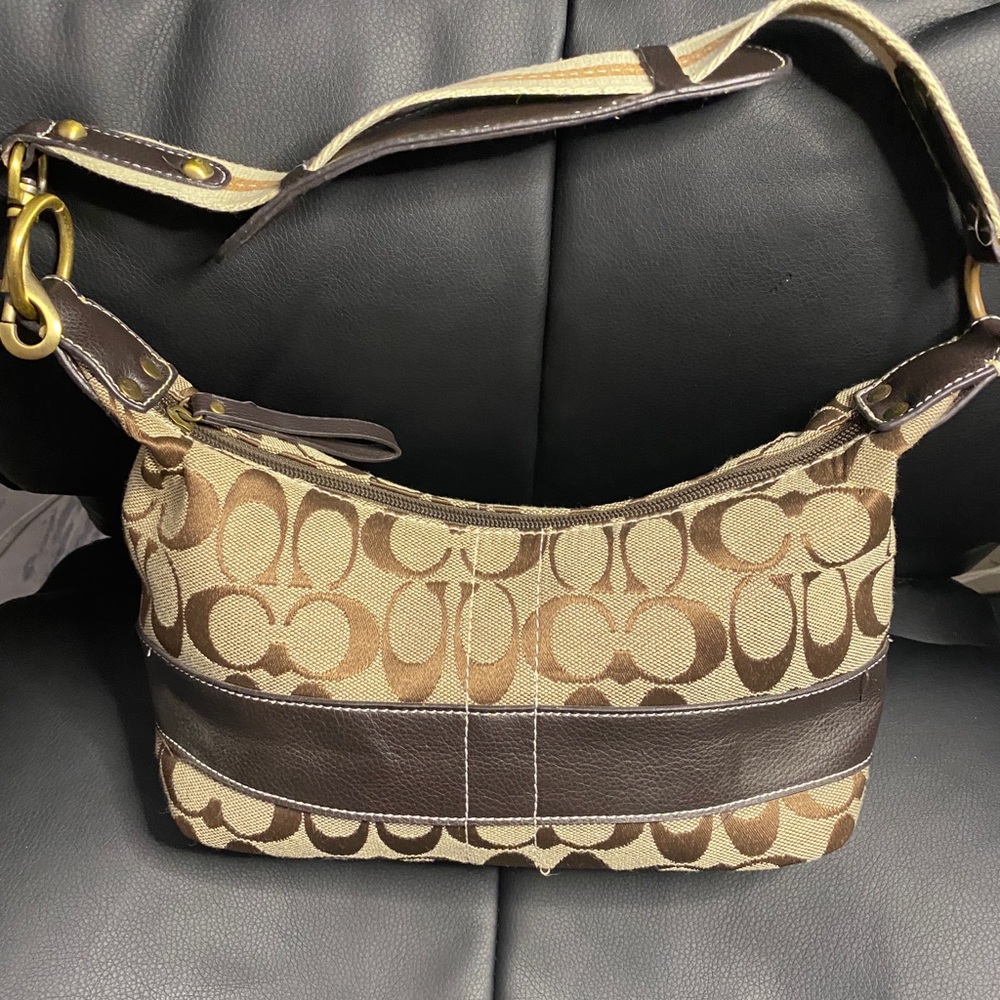 Coach Purse Small Brown Handbag Classic C Print Leather Strap